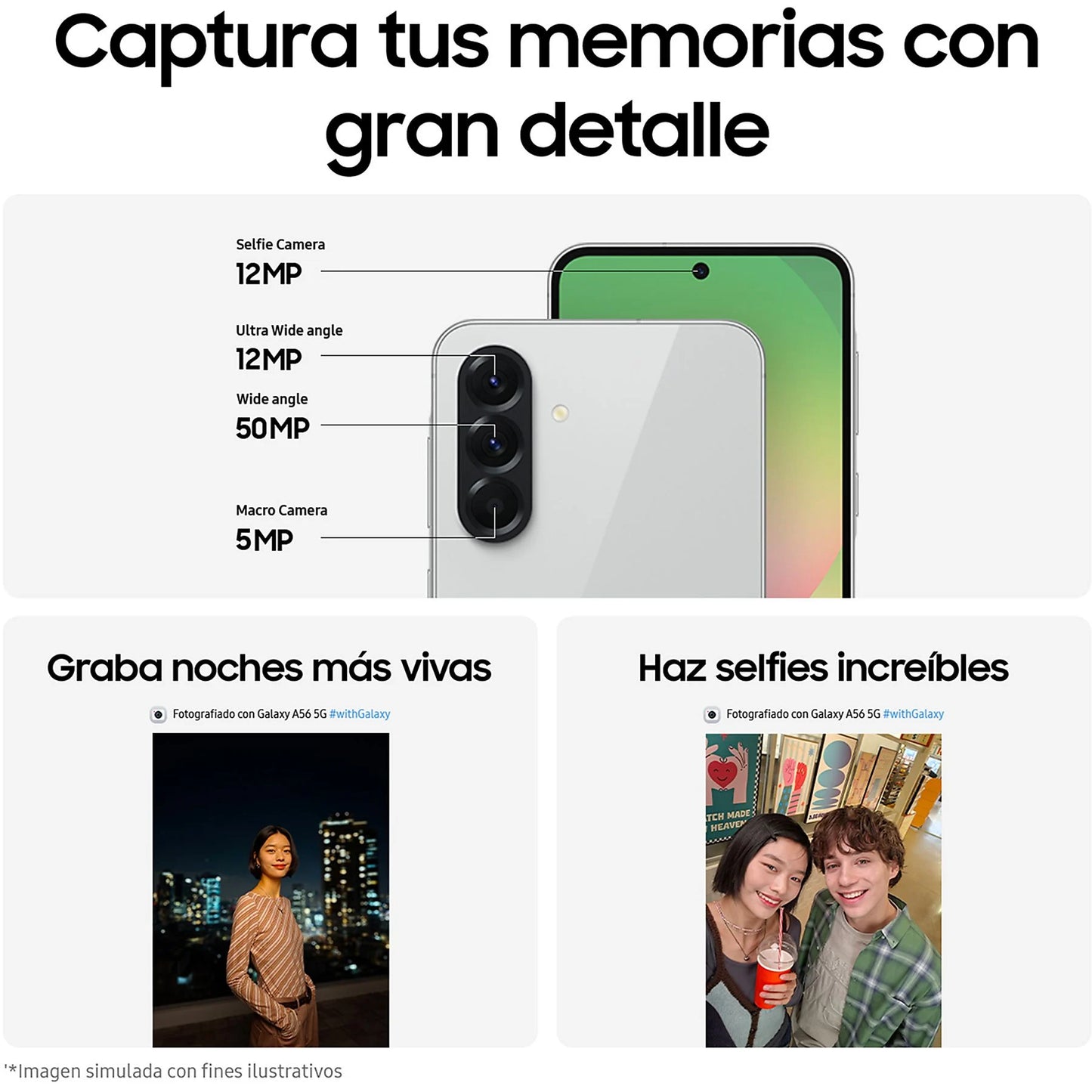 Móvil - Samsung Galaxy A56 5G, Negro, 256 GB, 8 GB RAM, 6.7" FHD+ Super AMOLED, Exynos 1580, 5000 mAh, Android 15