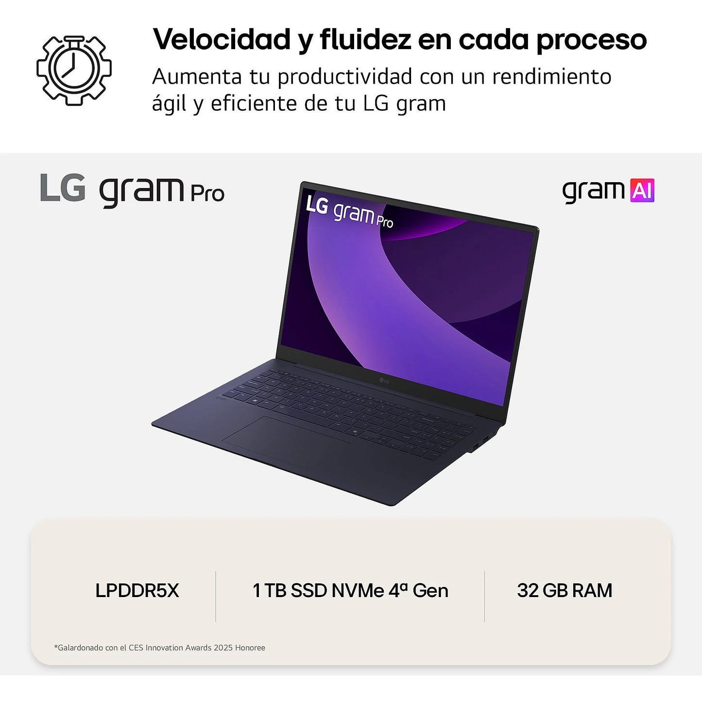 Portátil - LG 16Z90TS-G.AU99B Copilot+ PC, 16 " WQXGA, Intel® Evo™ Edition Core™ Ultra 9-288V, 48 TOPS, 32 GB RAM, 1 TB SSD, Arc™ GPU, W11H