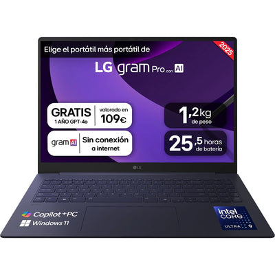 Portátil - LG 16Z90TS-G.AU99B Copilot+ PC, 16 " WQXGA, Intel® Evo™ Edition Core™ Ultra 9-288V, 48 TOPS, 32 GB RAM, 1 TB SSD, Arc™ GPU, W11H