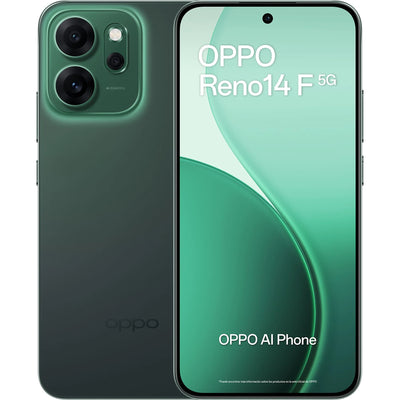 Móvil - OPPO Reno14F, Luminous Green, 256GB, 8GB RAM, 6.57" 2.5D AMOLED, Snapdragon® 6 Gen 1 (4nm), 6000mAh