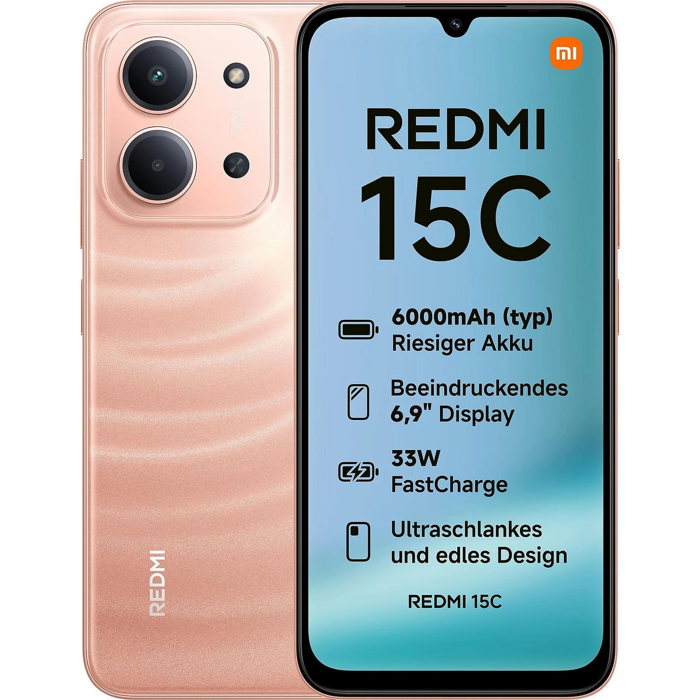 Móvil - Xiaomi Redmi 15C, Negro medianoche, 128GB, 4GB RAM, 6.9" HD+, MediaTek Helio G81-Ultra, 6000 mAh